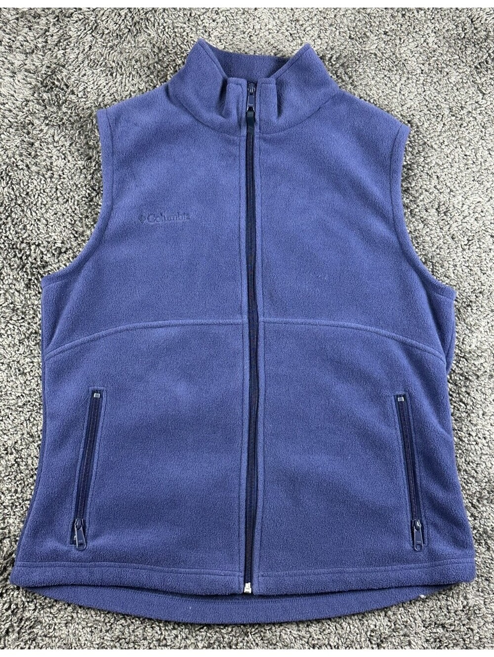 Columbia Benton Springs Fleece Vest Womens L Blue Full Zip Mock Neck Sleeveless